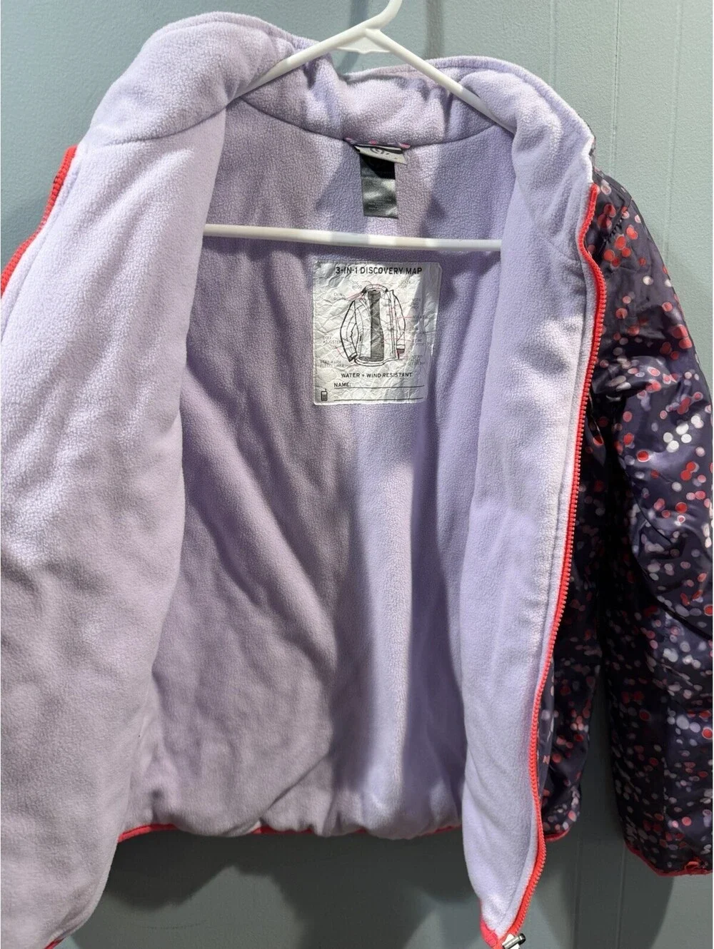 Youth Girls Champion Jacket Coat Size XL 14-16 Purple Full Zip Multicolor Dots